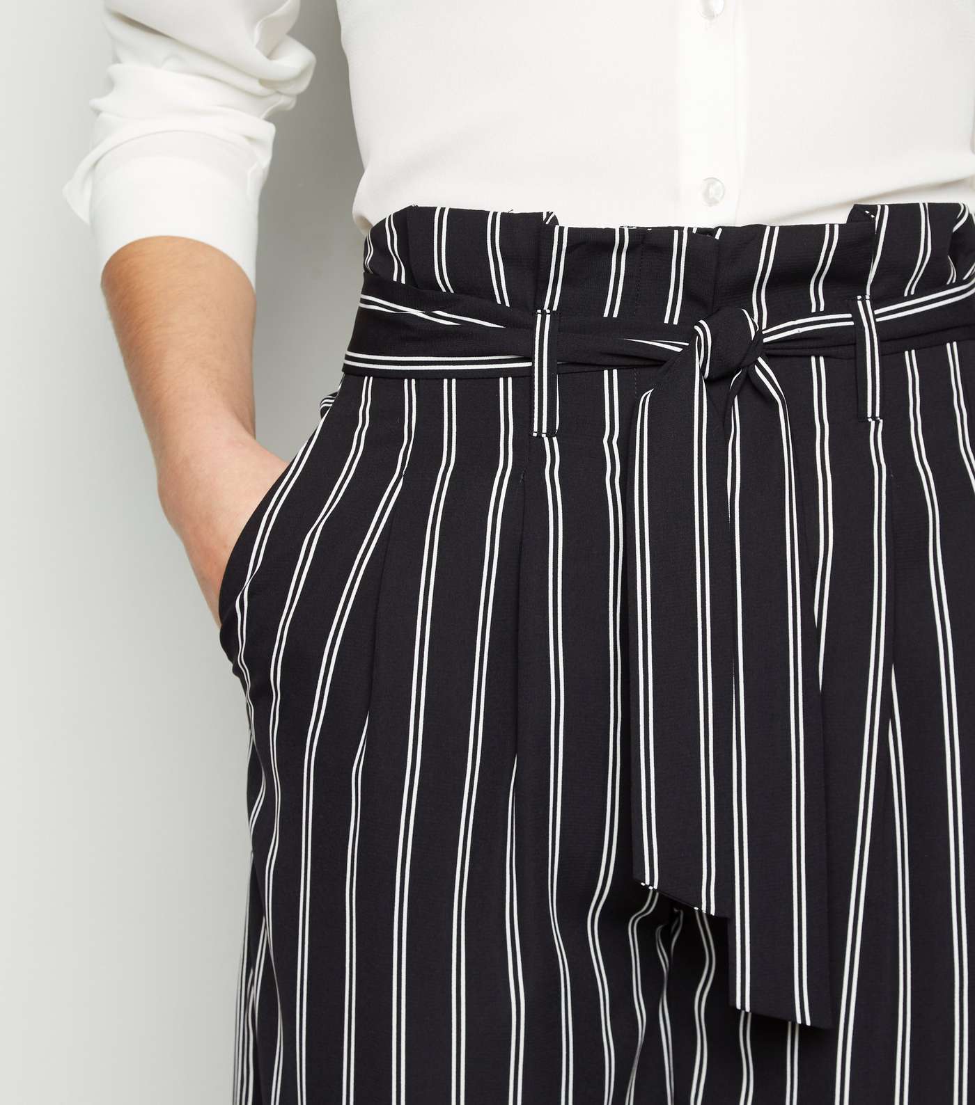 Black Stripe Tie High Waist Crop Trousers Image 5