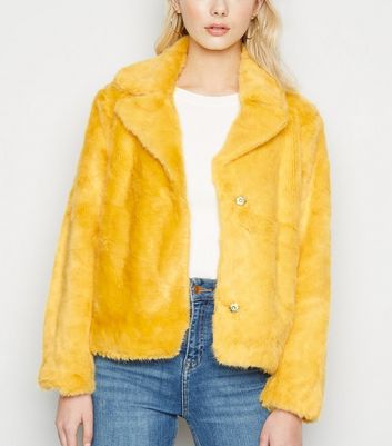 Cameo Rose Yellow Faux Fur Coat | New Look