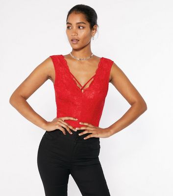 new look red lace bodysuit