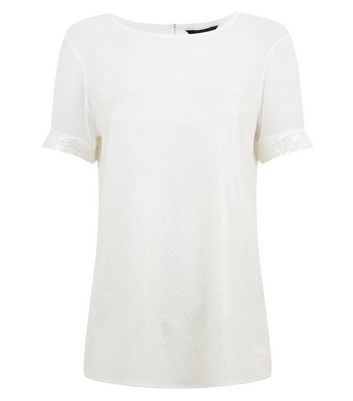 Image of White Chiffon Sequin Trim Top New Look