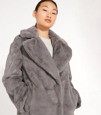 new look petite grey fur coat