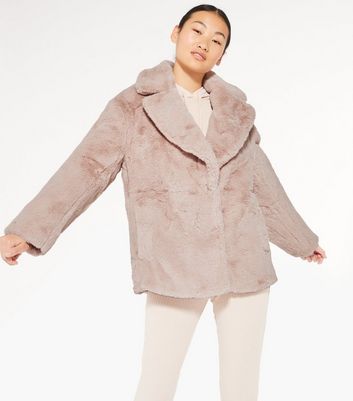 new look pink faux fur teddy coat