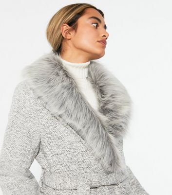 new look petite grey fur coat