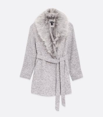 new look petite grey fur coat