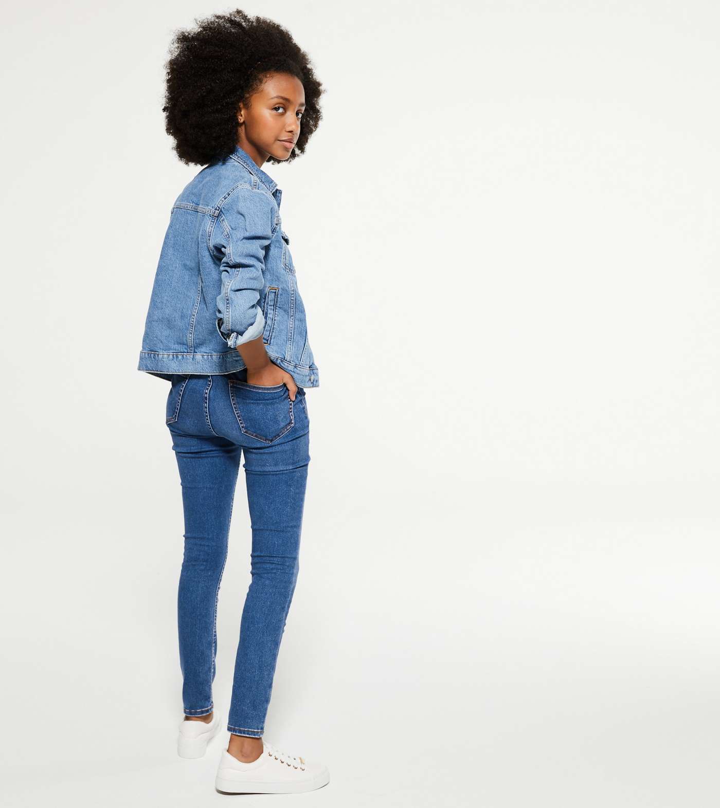 Girls Blue High Waist Hallie Super Skinny Jeans Image 2