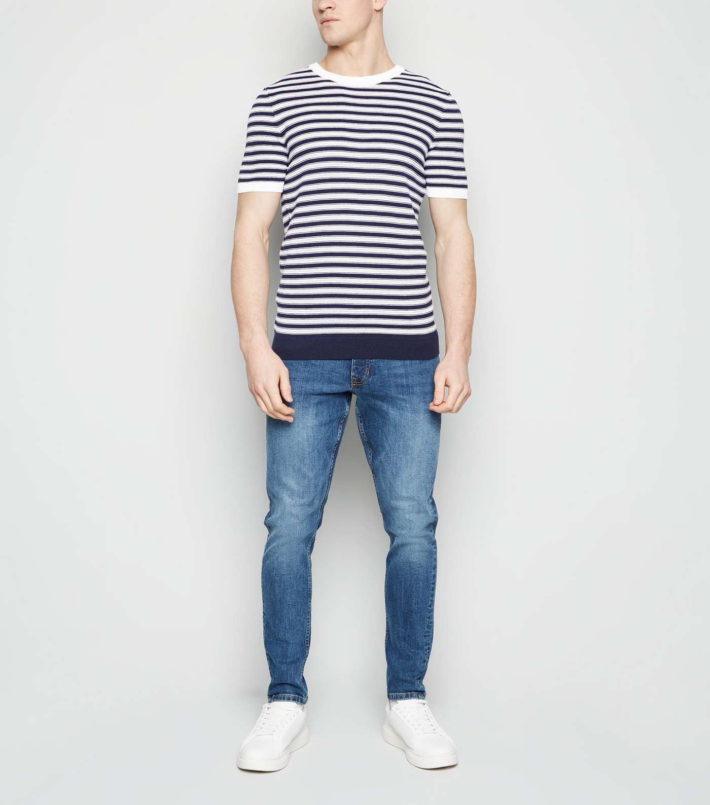 Blue Stripe Knit T-Shirt Image 2
