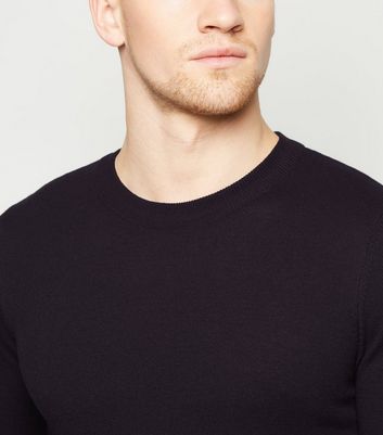 Image of Black Cotton Crew Muscle Fit Jumper New Look