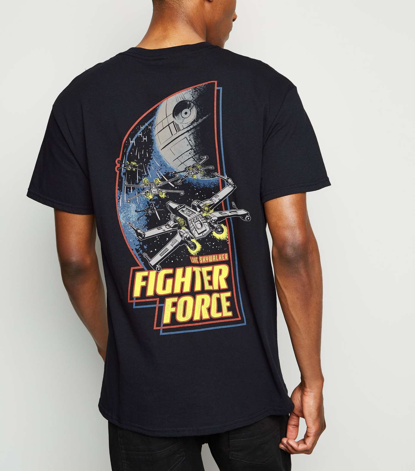 Black Star Wars Fighter Force Print T-Shirt
