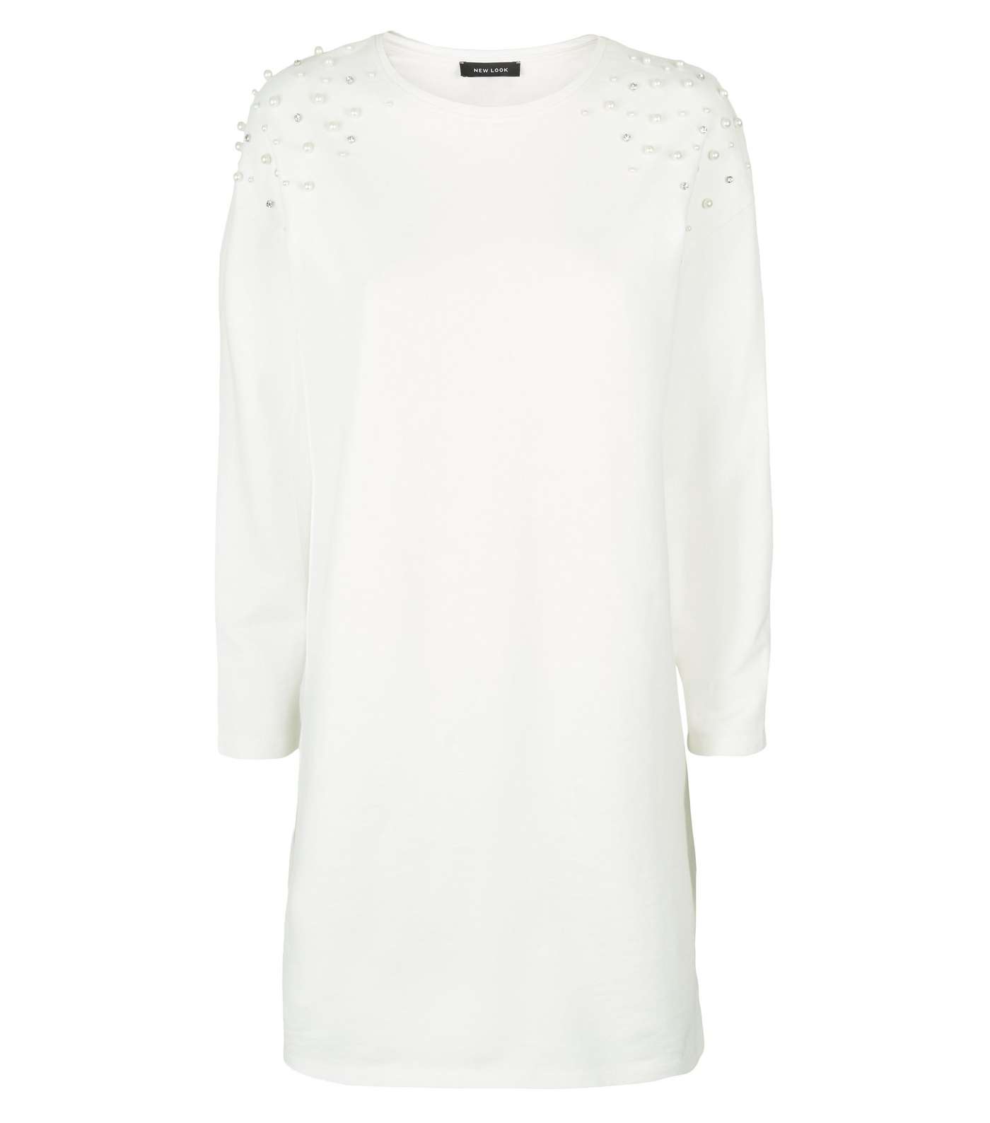 White Faux Pearl Sweatshirt Dress Image 4