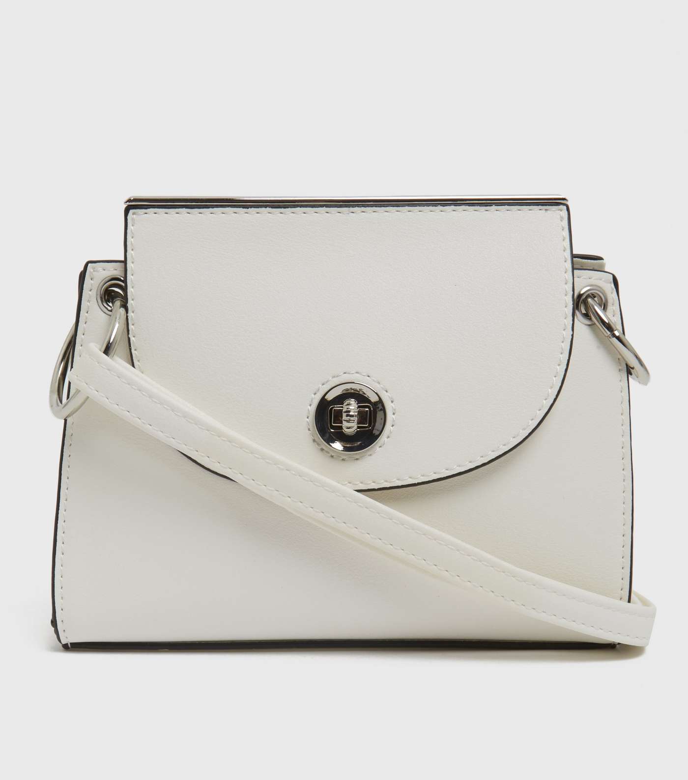 White Leather-Look Trapeze Chain Shoulder Bag
