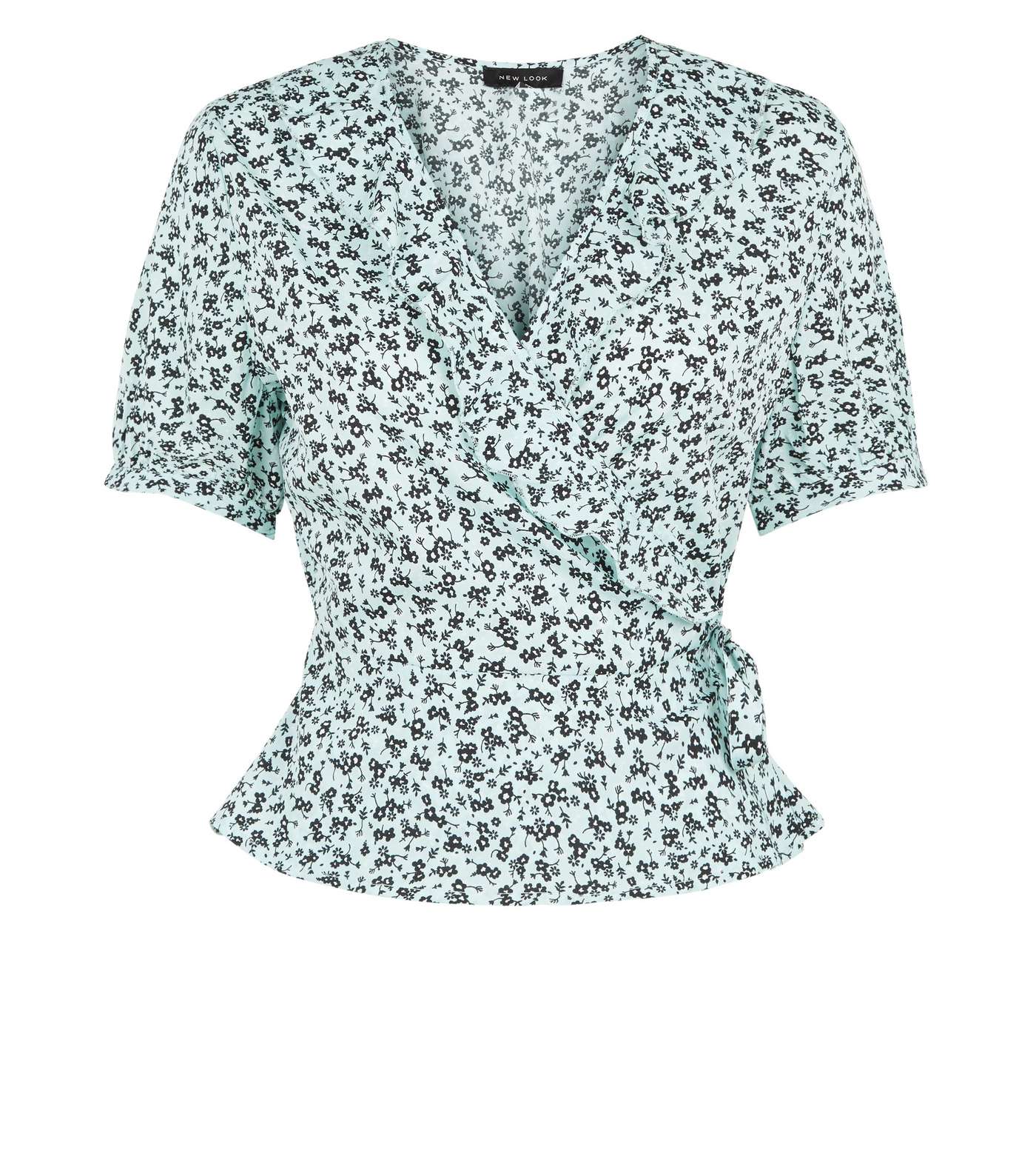Blue Ditsy Floral Frill Wrap Blouse Image 4