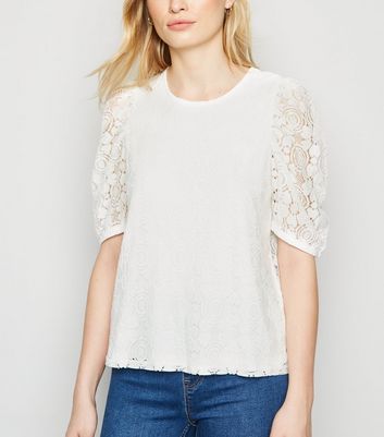 white t shirt with lace sleeves