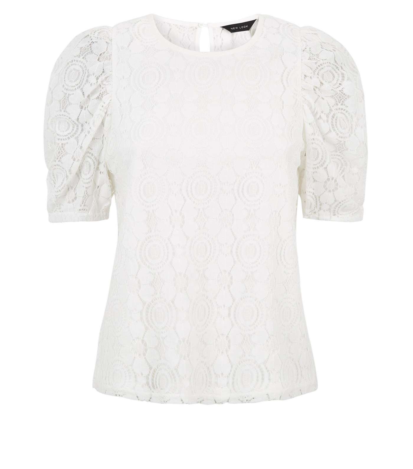 White Lace Puff Sleeve T-Shirt Image 4