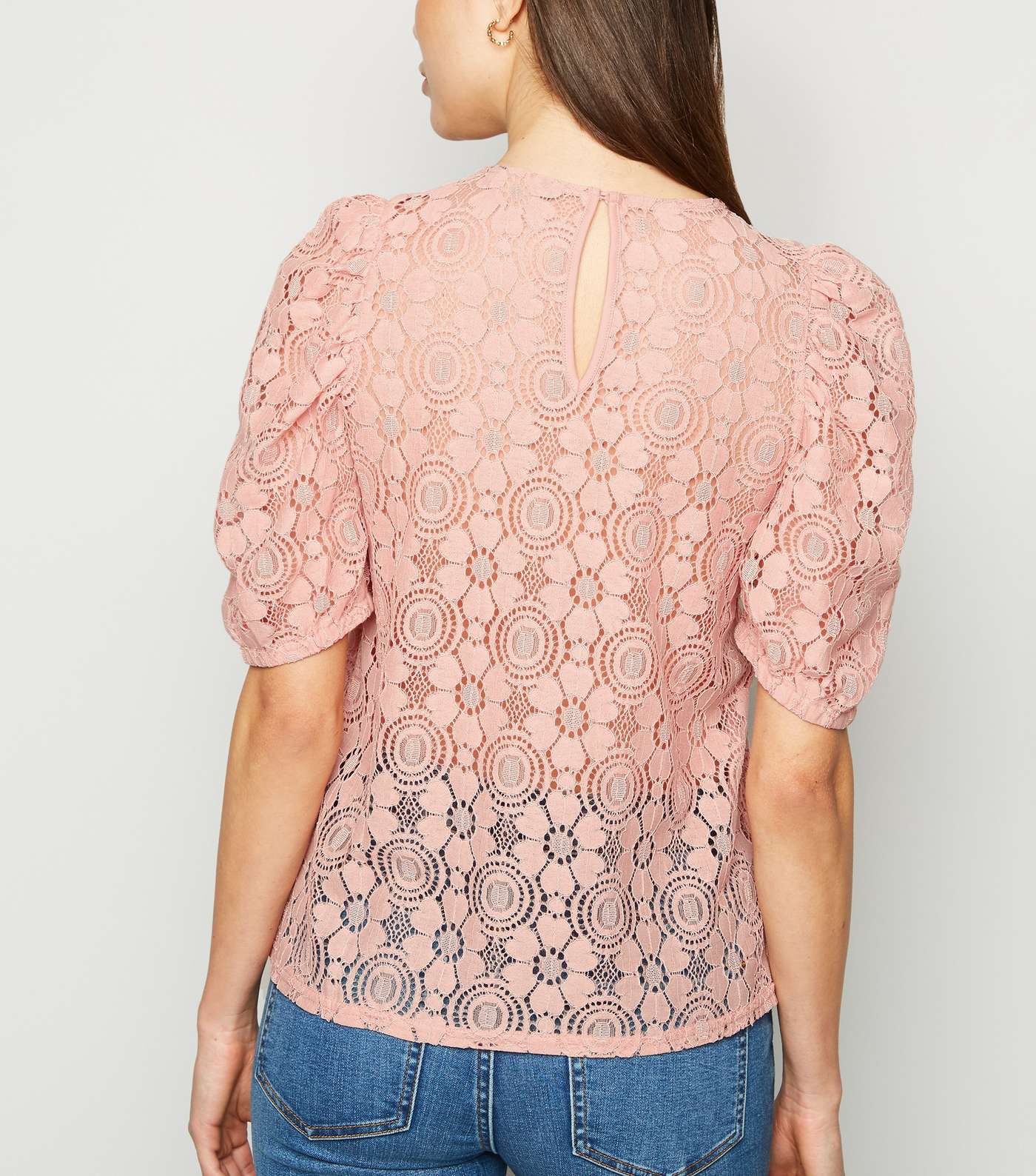 Mid Pink Lace Puff Sleeve T-Shirt Image 3
