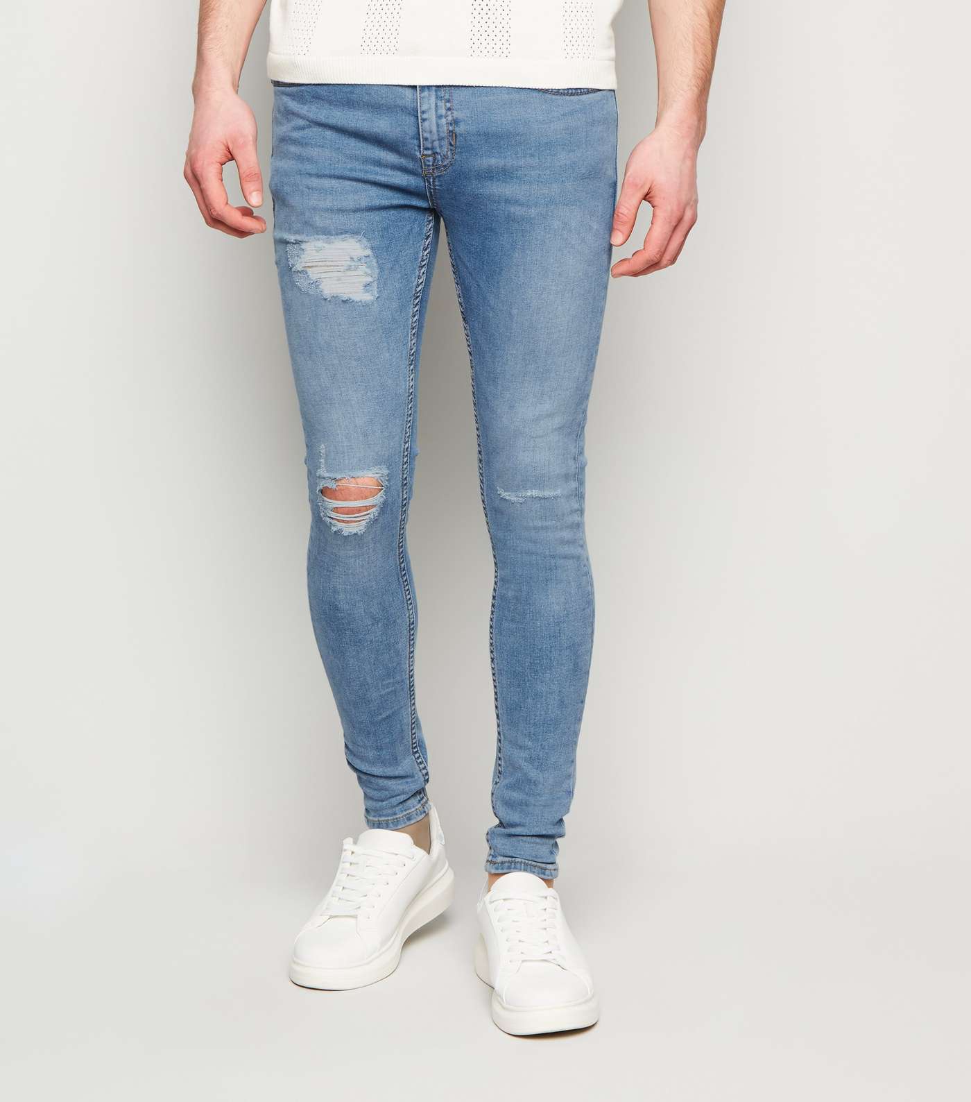 Pale Blue Ripped Spray On Jeans