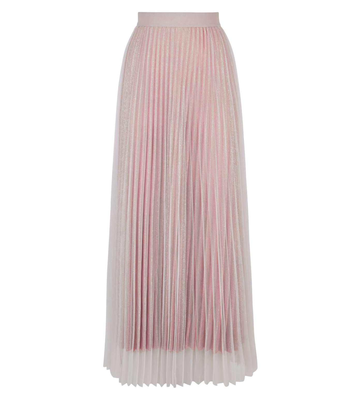 Pale Pink Glitter Mesh Pleated Maxi Skirt  Image 4