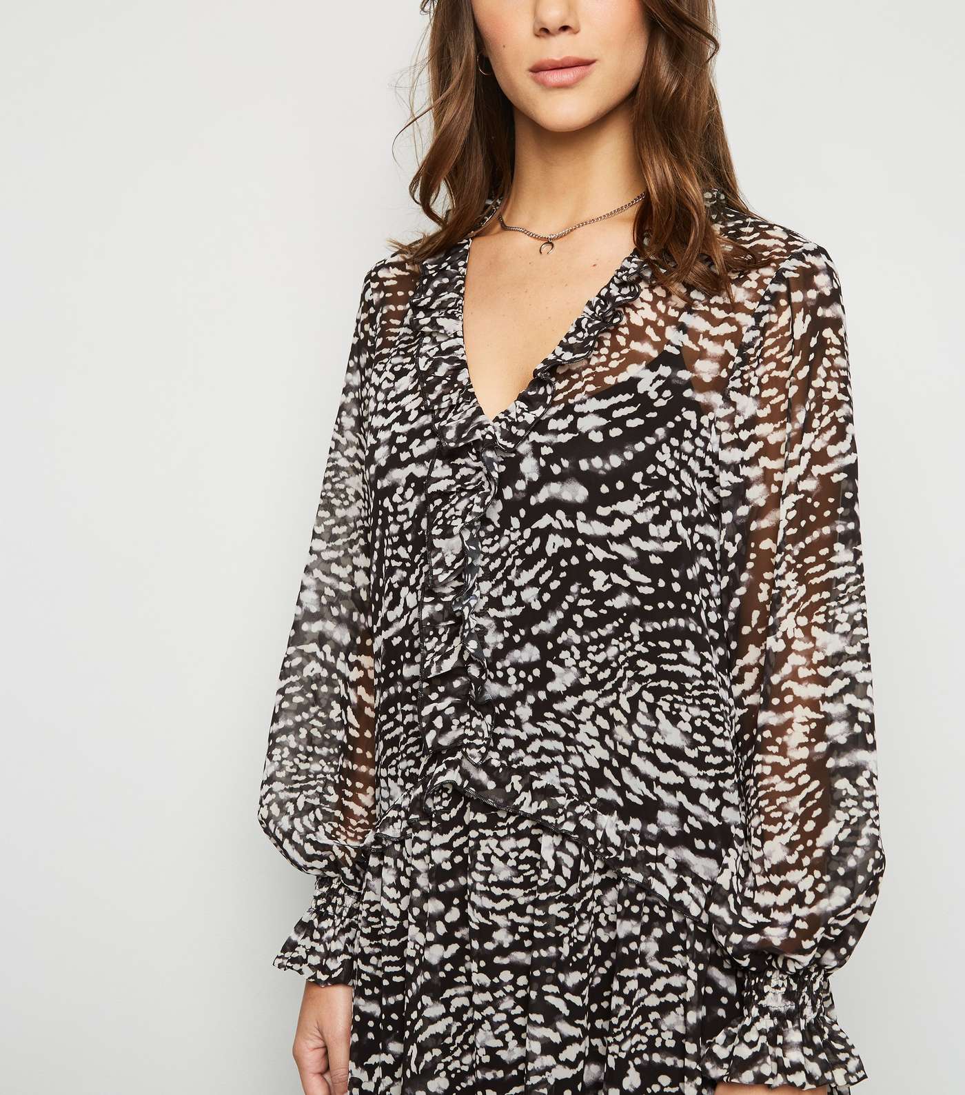 Black Leopard Print Chiffon Midi Dress Image 3