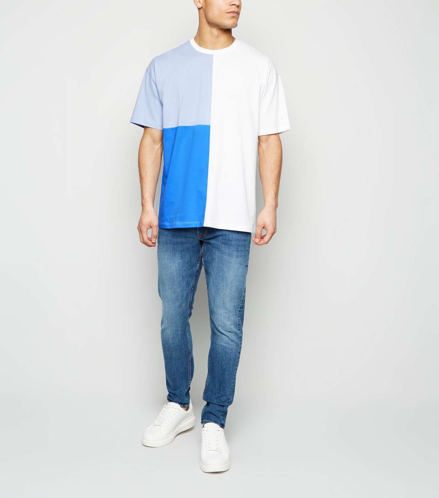 Pale Blue Colour Block T-Shirt Image 2
