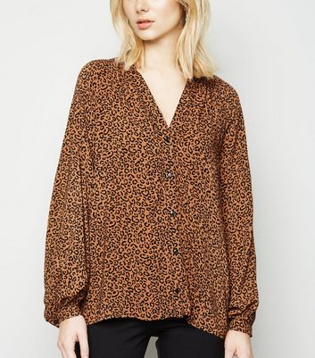 Brown Leopard Print V Neck Shirt | New Look