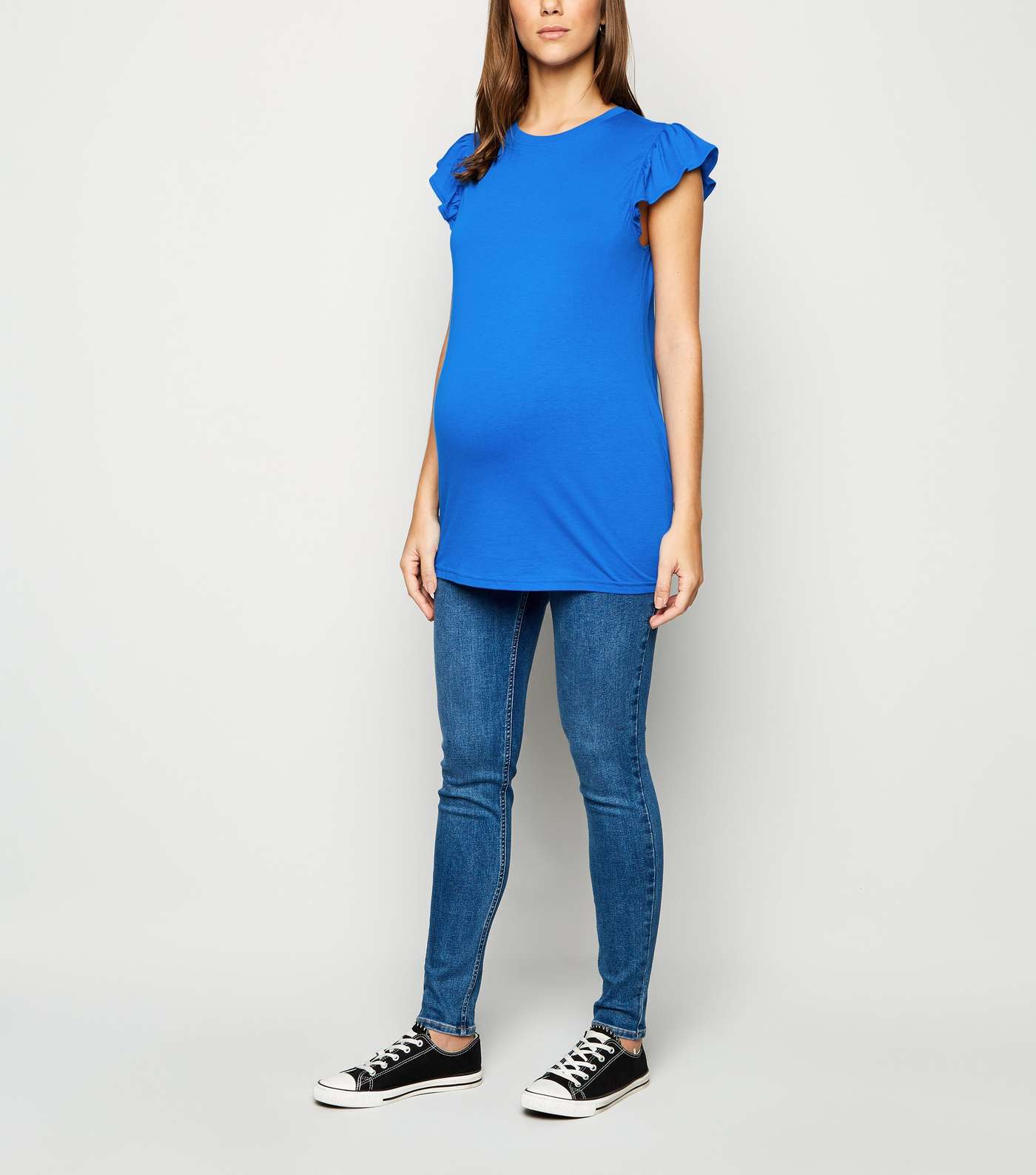 Maternity Bright Blue Frill Sleeve Top Image 2