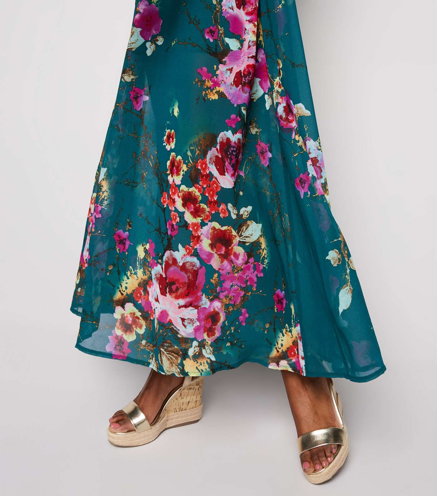 Blue Vanilla Green Floral Pleated Maxi Dress Image 3