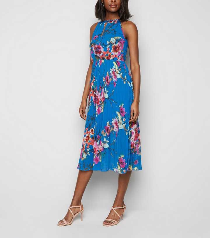 Blue Vanilla Blue Floral Pleated Midi Dress | New Look