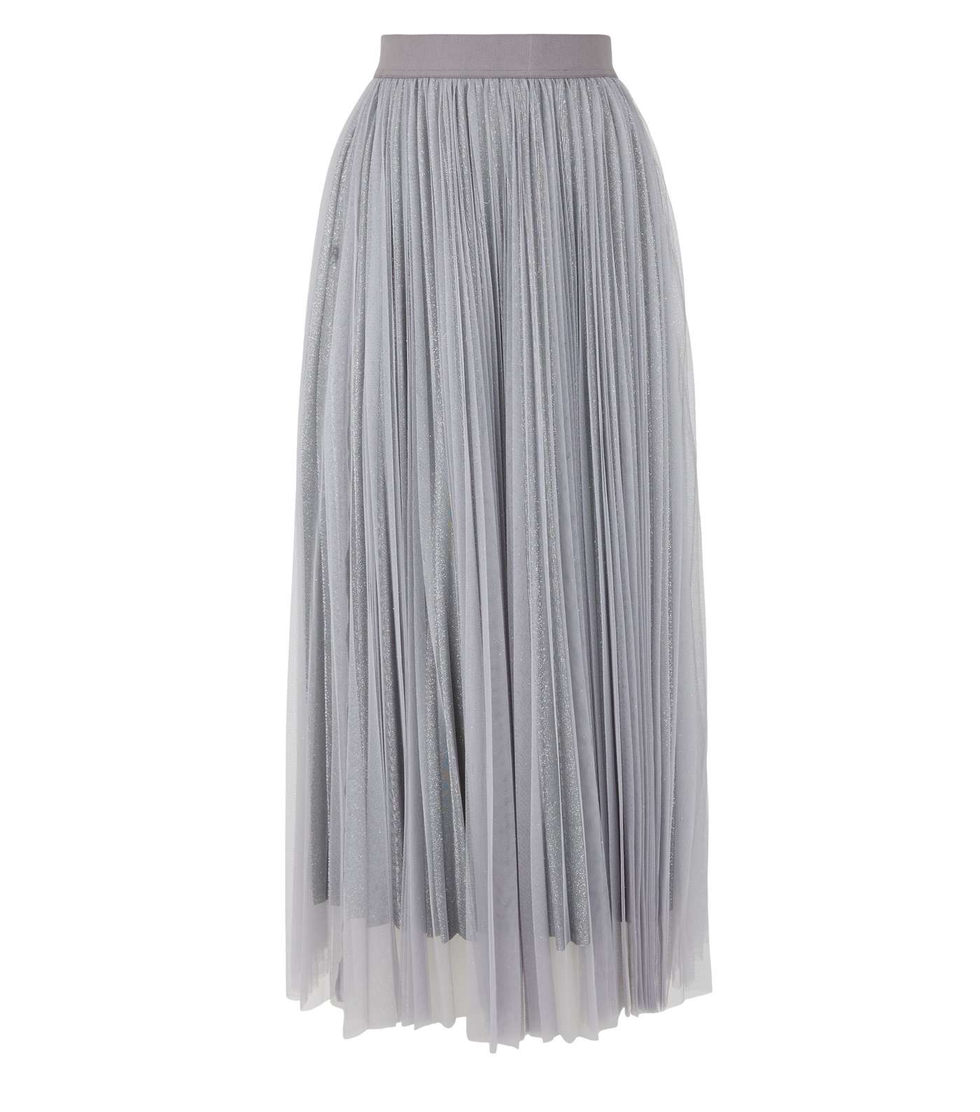 Tall Grey Glitter Mesh Pleated Midi Skirt Image 4