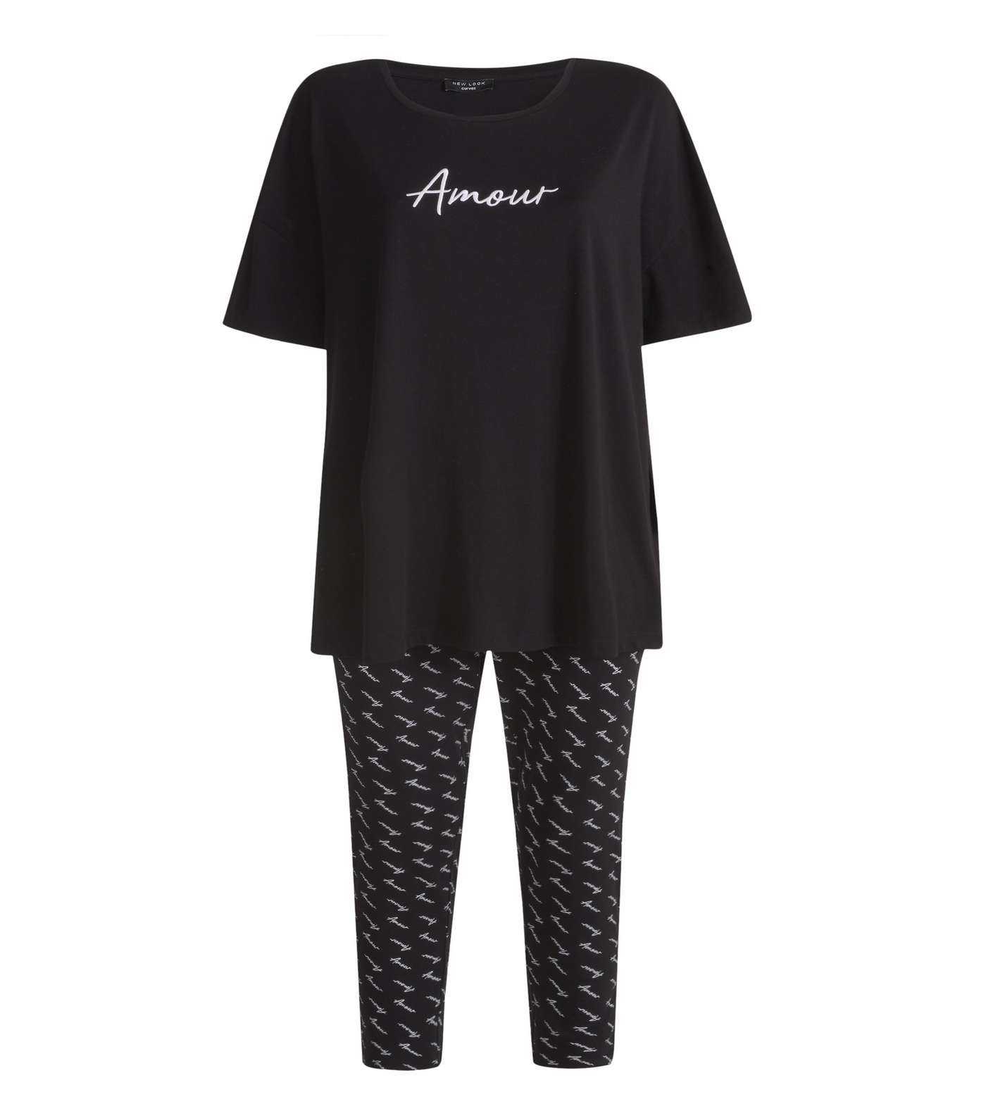 Curves Black Amour Slogan Legging Pyjama Set
