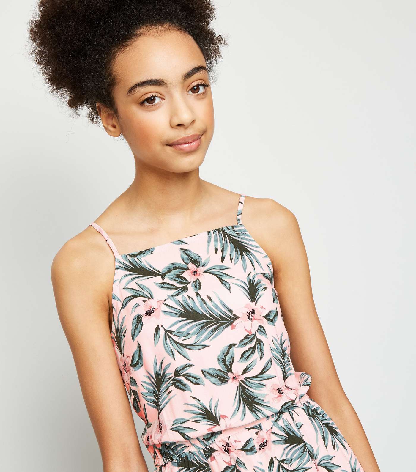 Girls Pink Tropical Print High Neck Dress Image 3