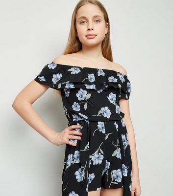 Girls Black Floral Maxi Playsuit New Look