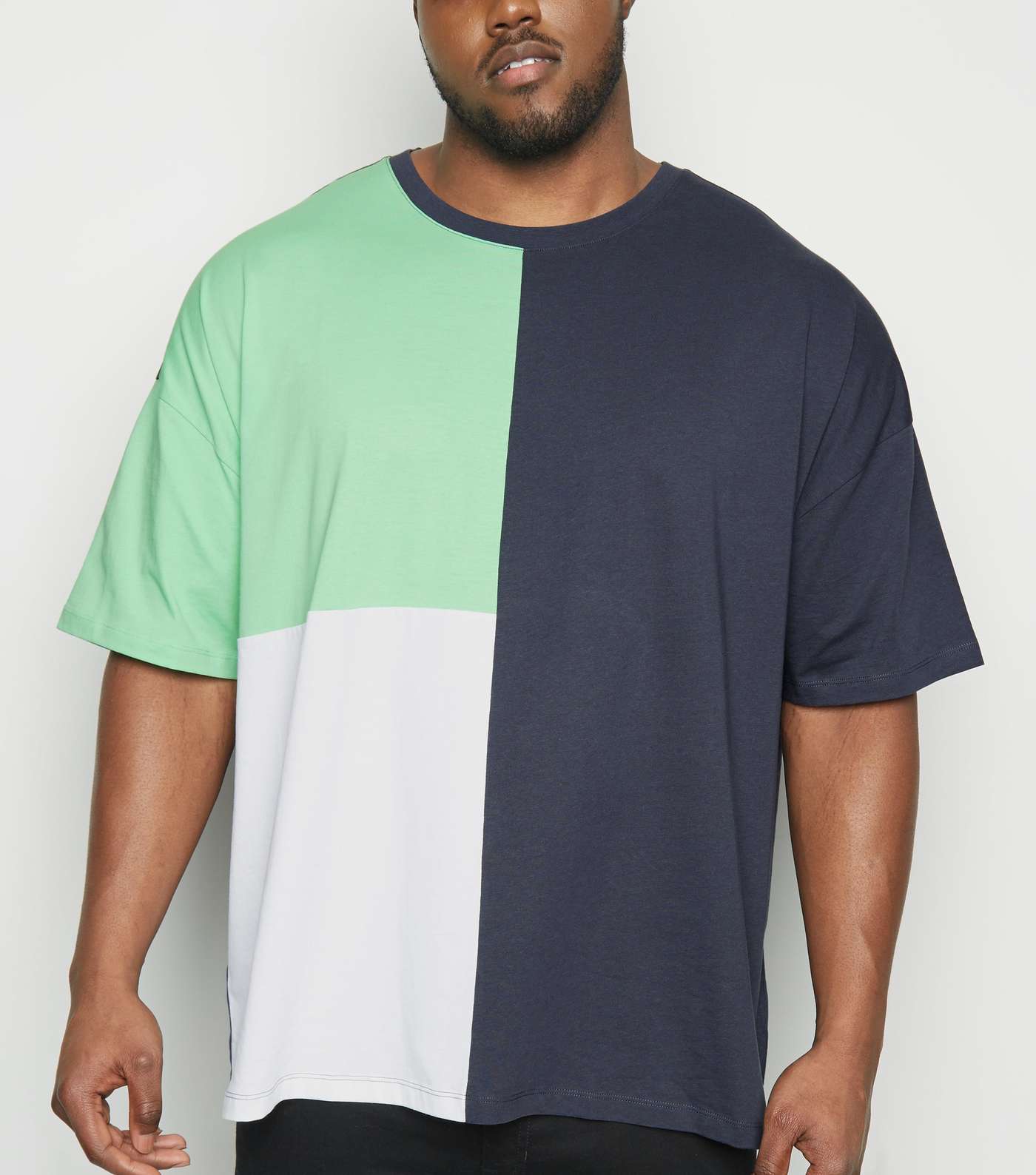 Plus Size Navy Colour Block Oversized T-Shirt