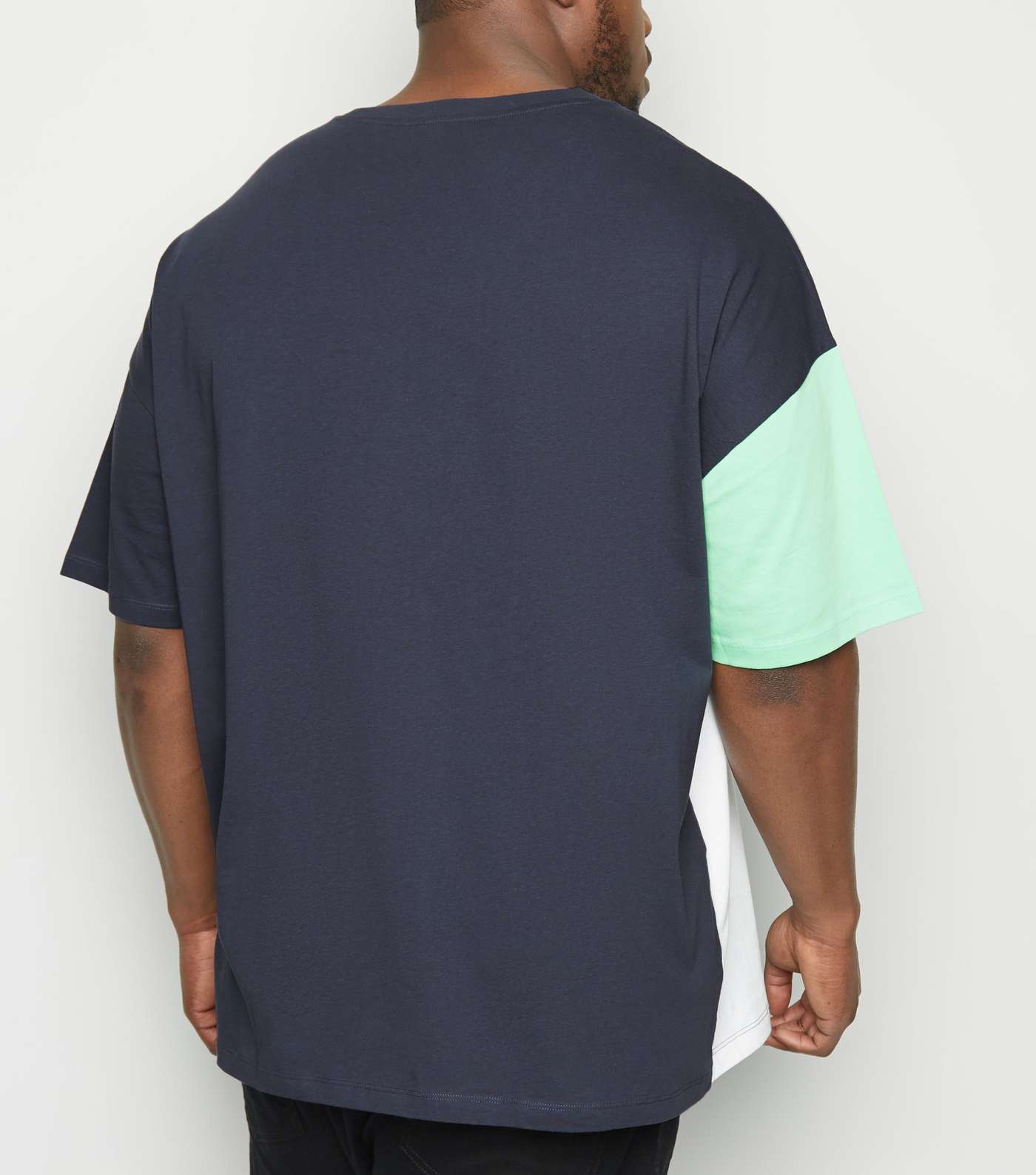 Plus Size Navy Colour Block Oversized T-Shirt Image 3