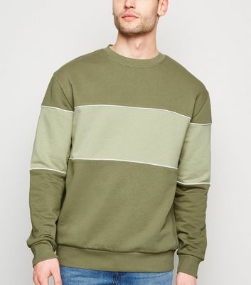 Image of Olive Colour Block Sweatshirt New Look