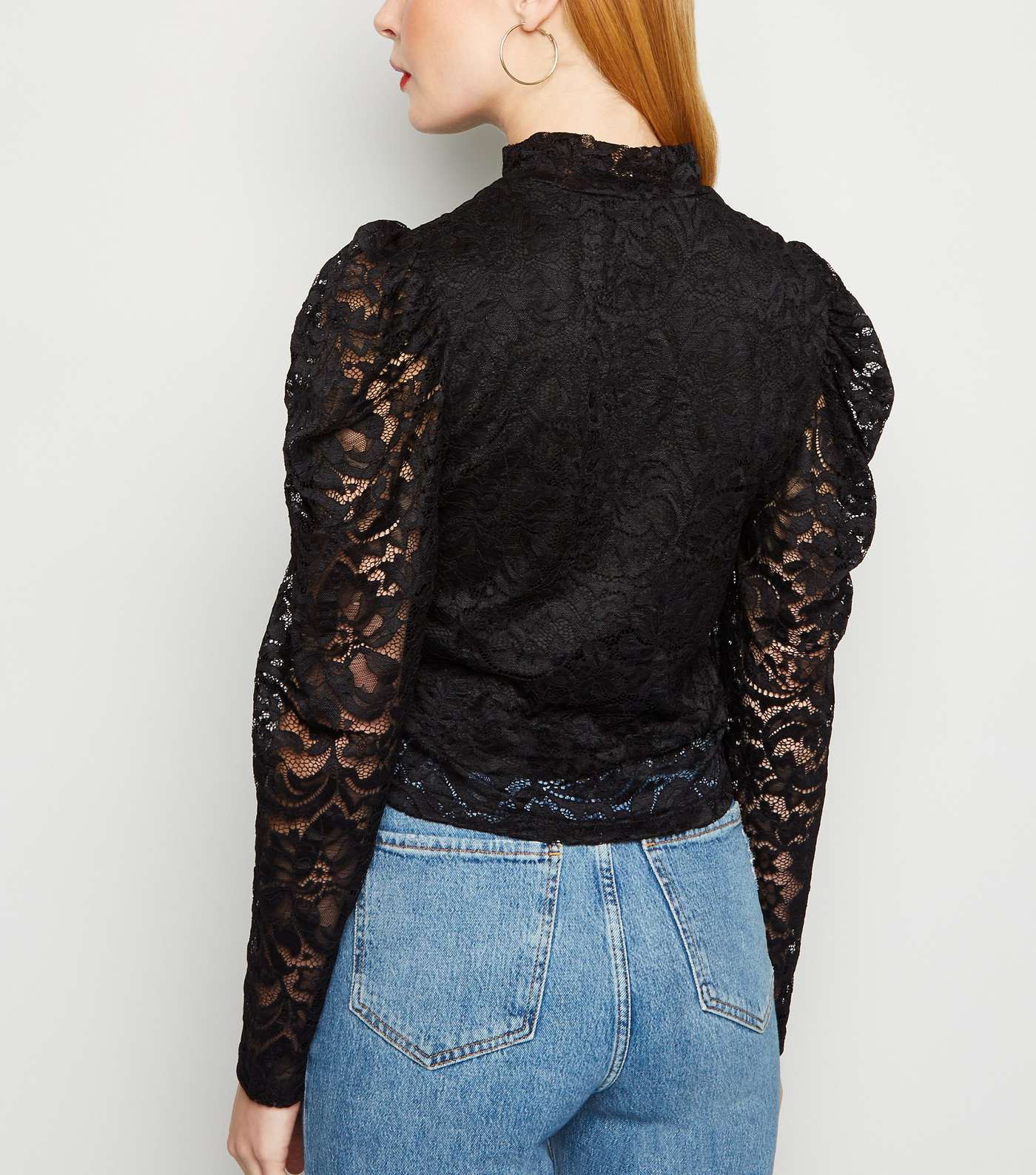 Cameo Rose Black Lace Puff Sleeve Top Image 3