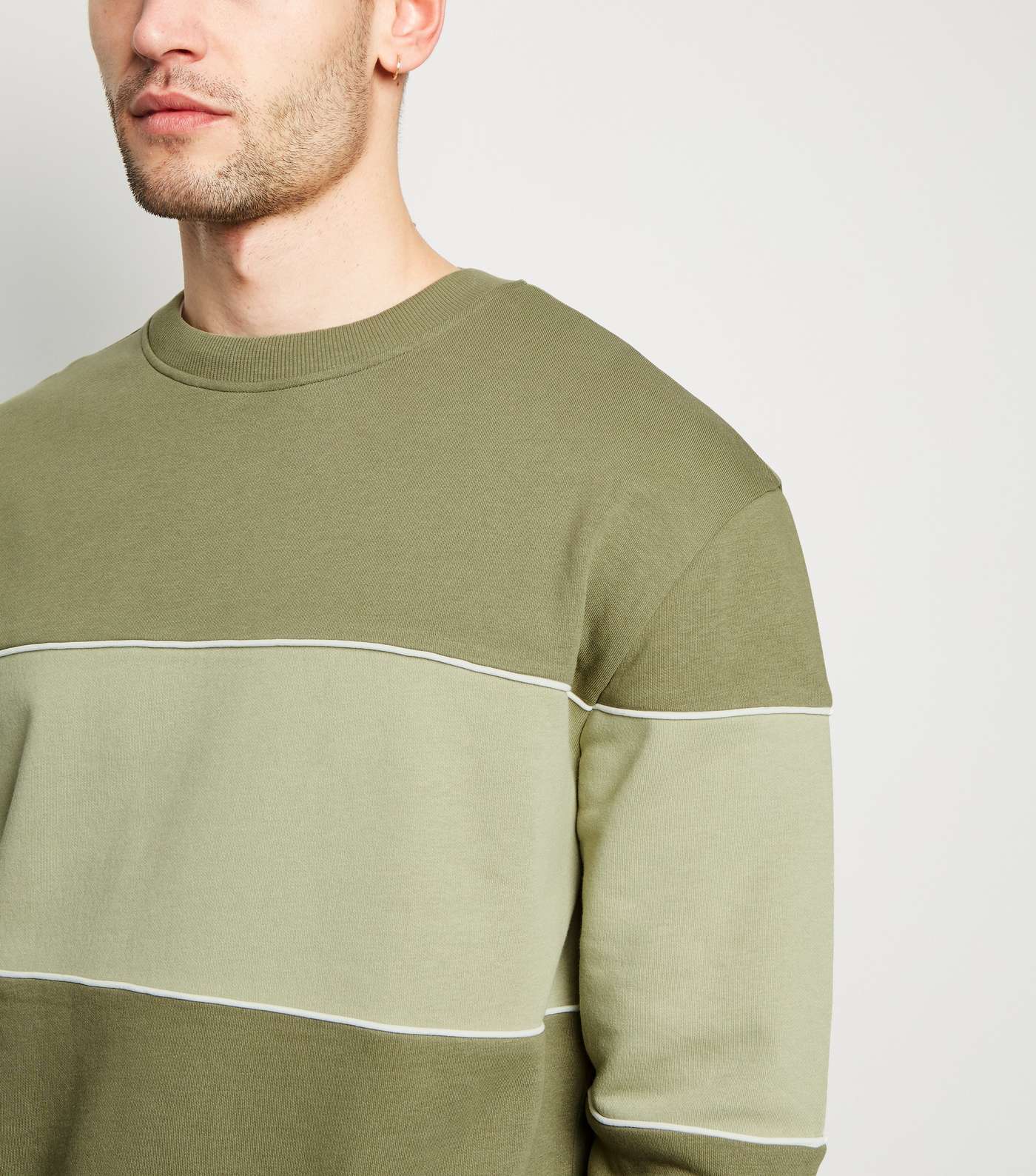 Plus Size Olive Colour Block Sweatshirt Image 5