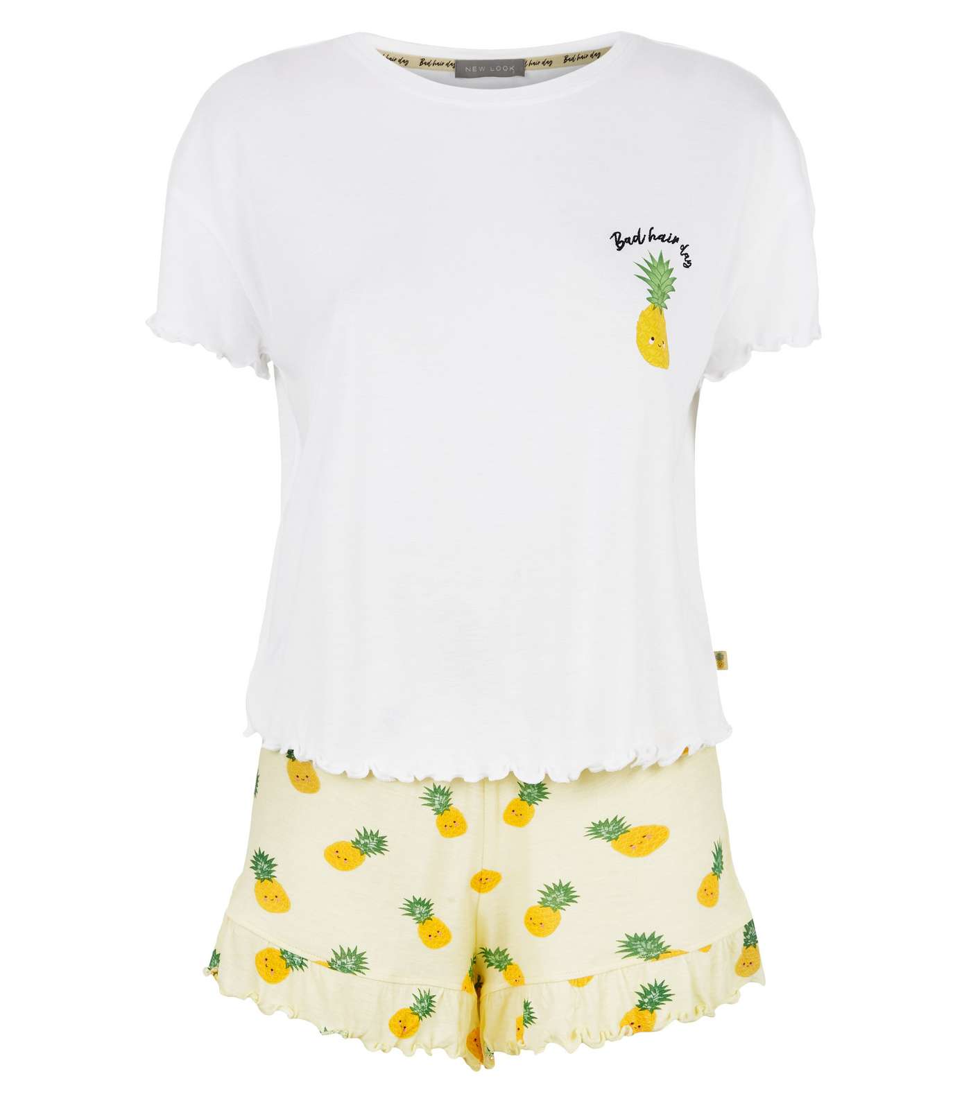 White Pineapple Frill Slogan Pyjama Short Set Image 4