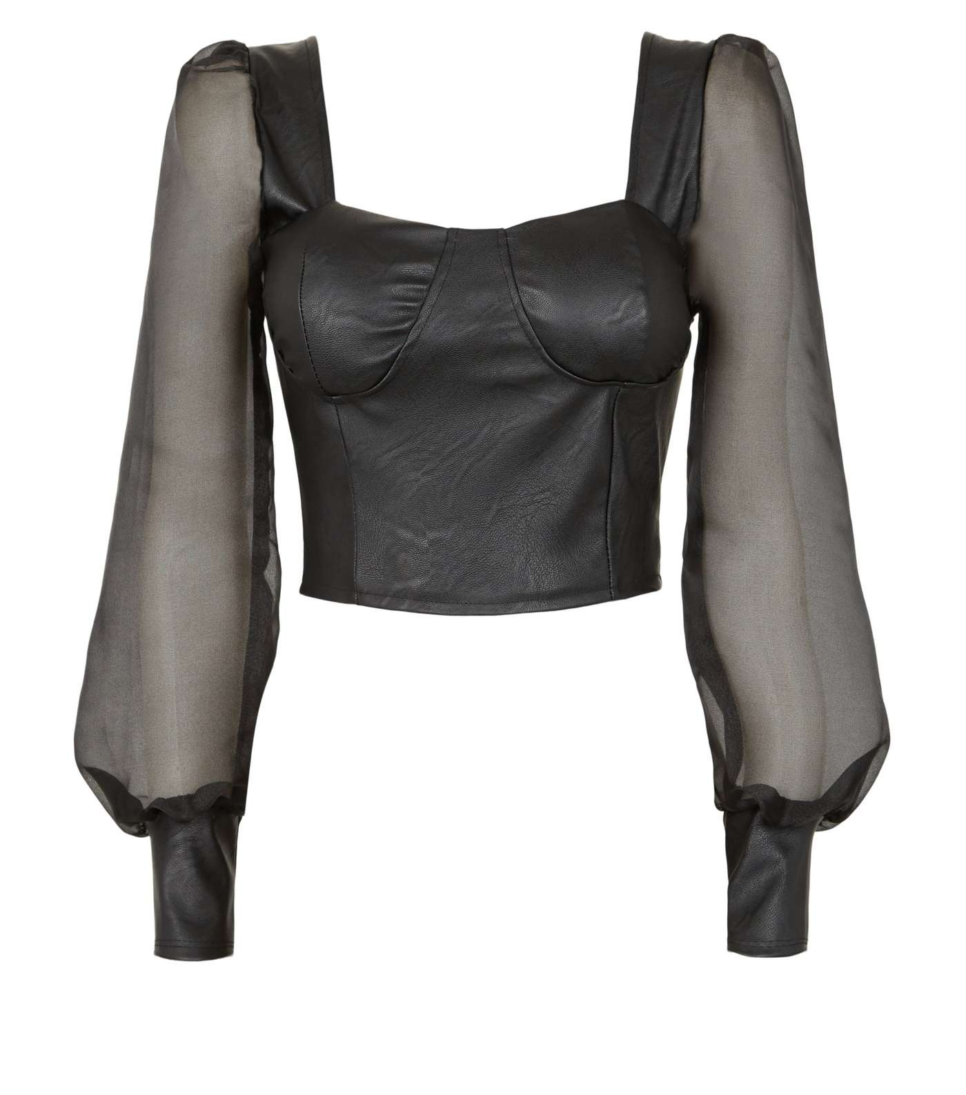 Cameo Rose Black Leather-Look Organza Sleeve Top Image 4