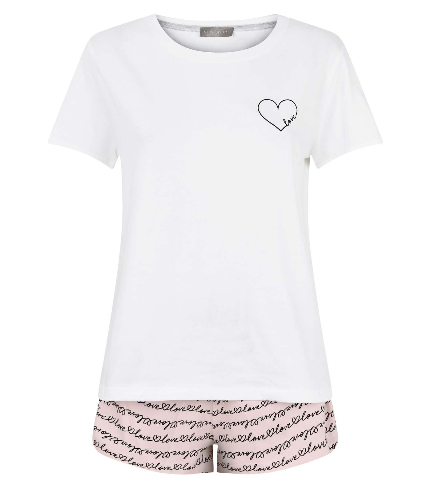 White Scribble Love Slogan Short Pyjama Set Image 4