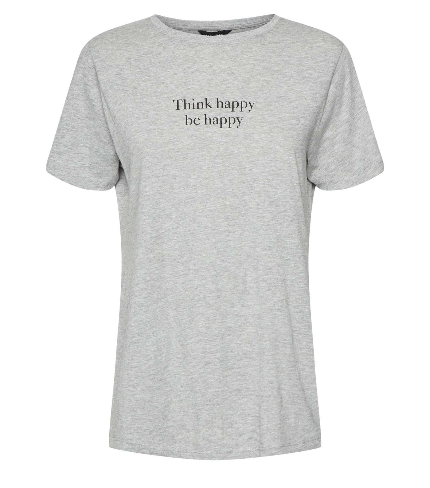 Grey Marl Think Happy Be Happy T-Shirt Image 4
