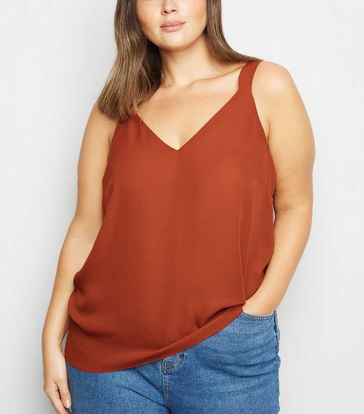 Curves Rust V Neck Strappy Cami | New Look