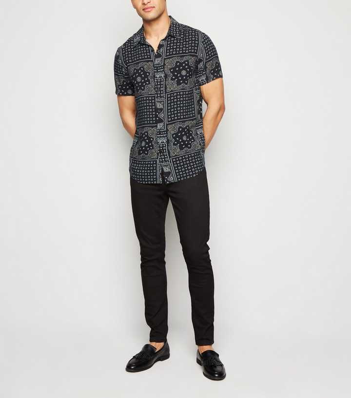 New Look short sleeve bandana print shirt in black