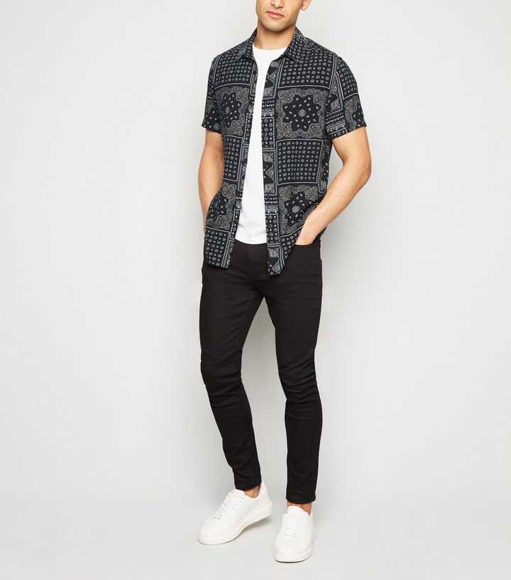 New Look short sleeve bandana print shirt in black