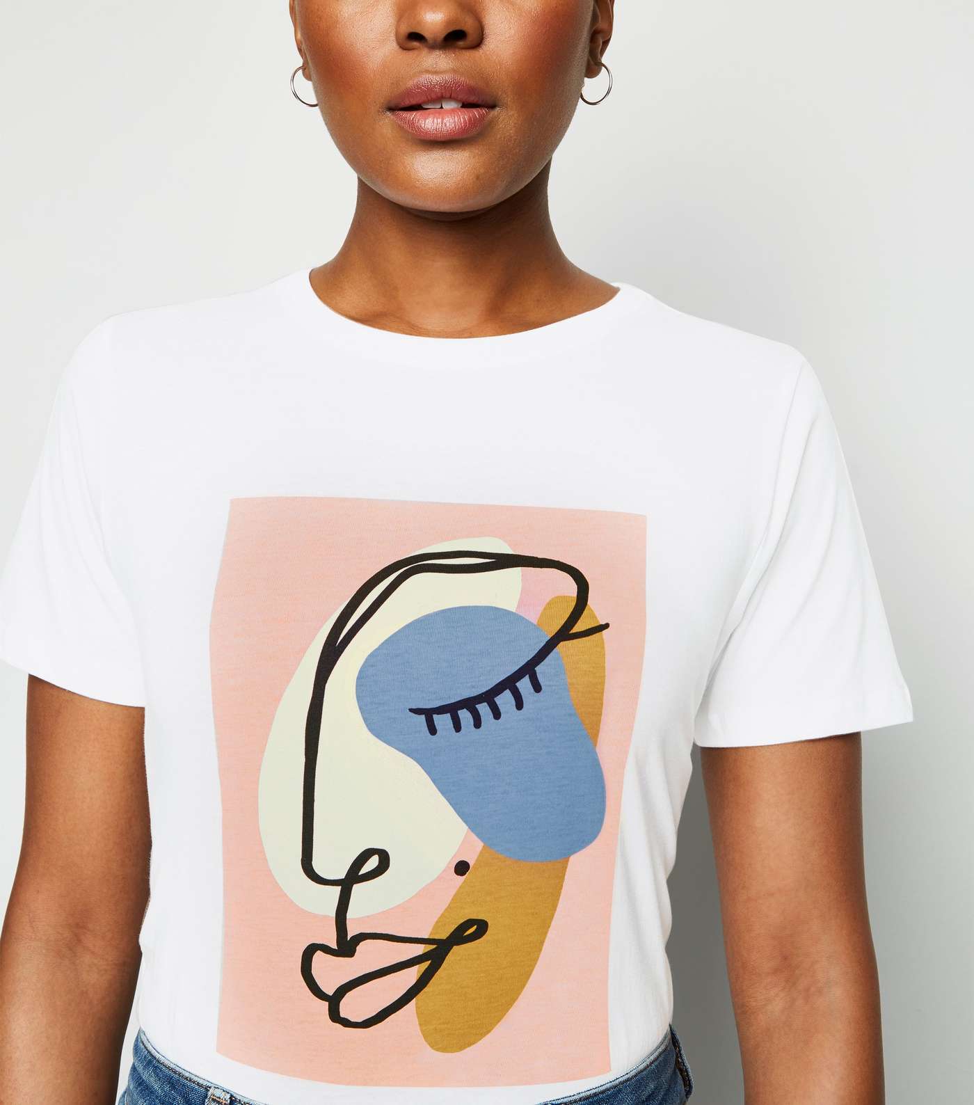 White Abstract Face Box Graphic T-Shirt Image 3