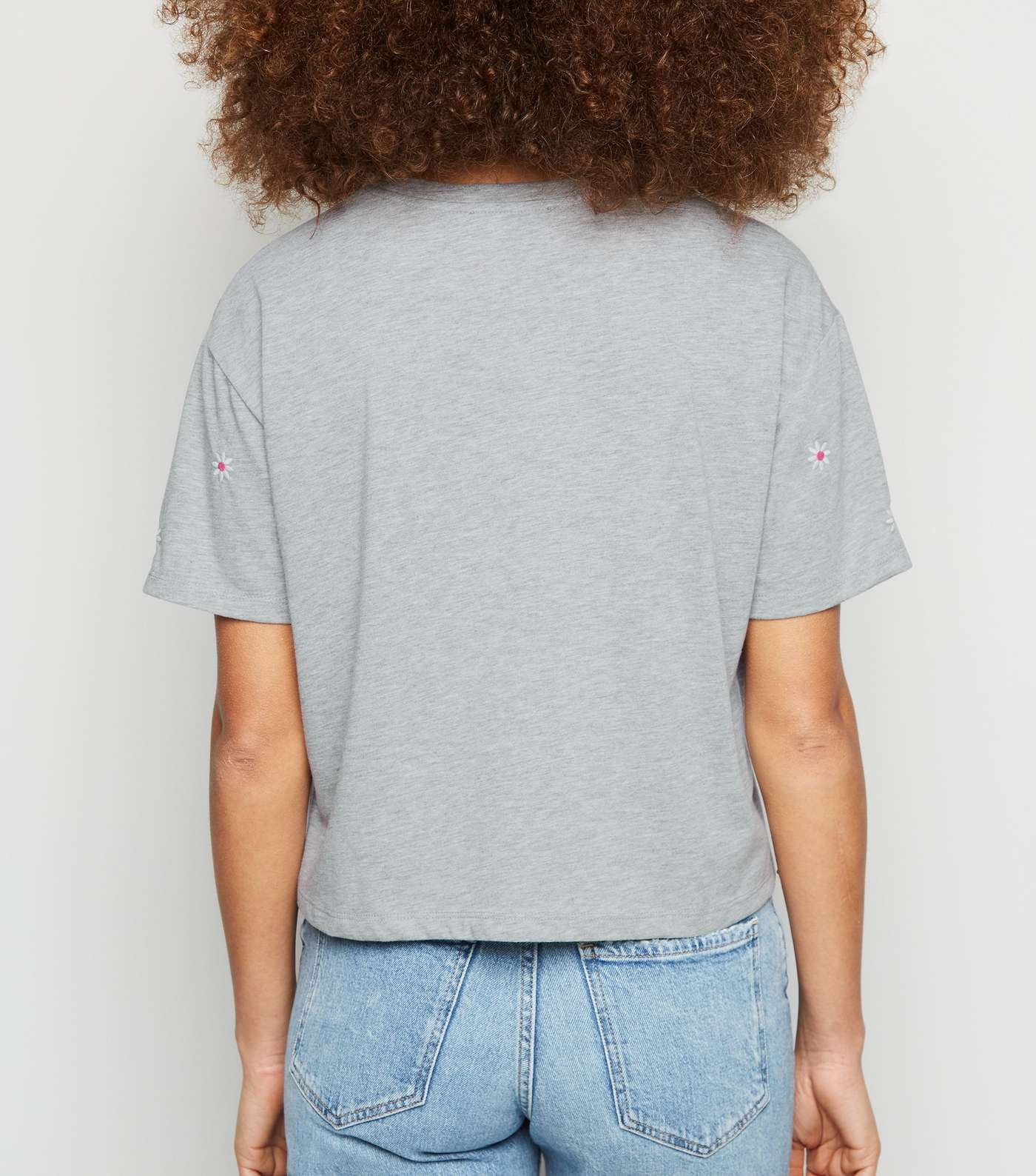 Grey Daisy Embroidered Boxy T-Shirt Image 3