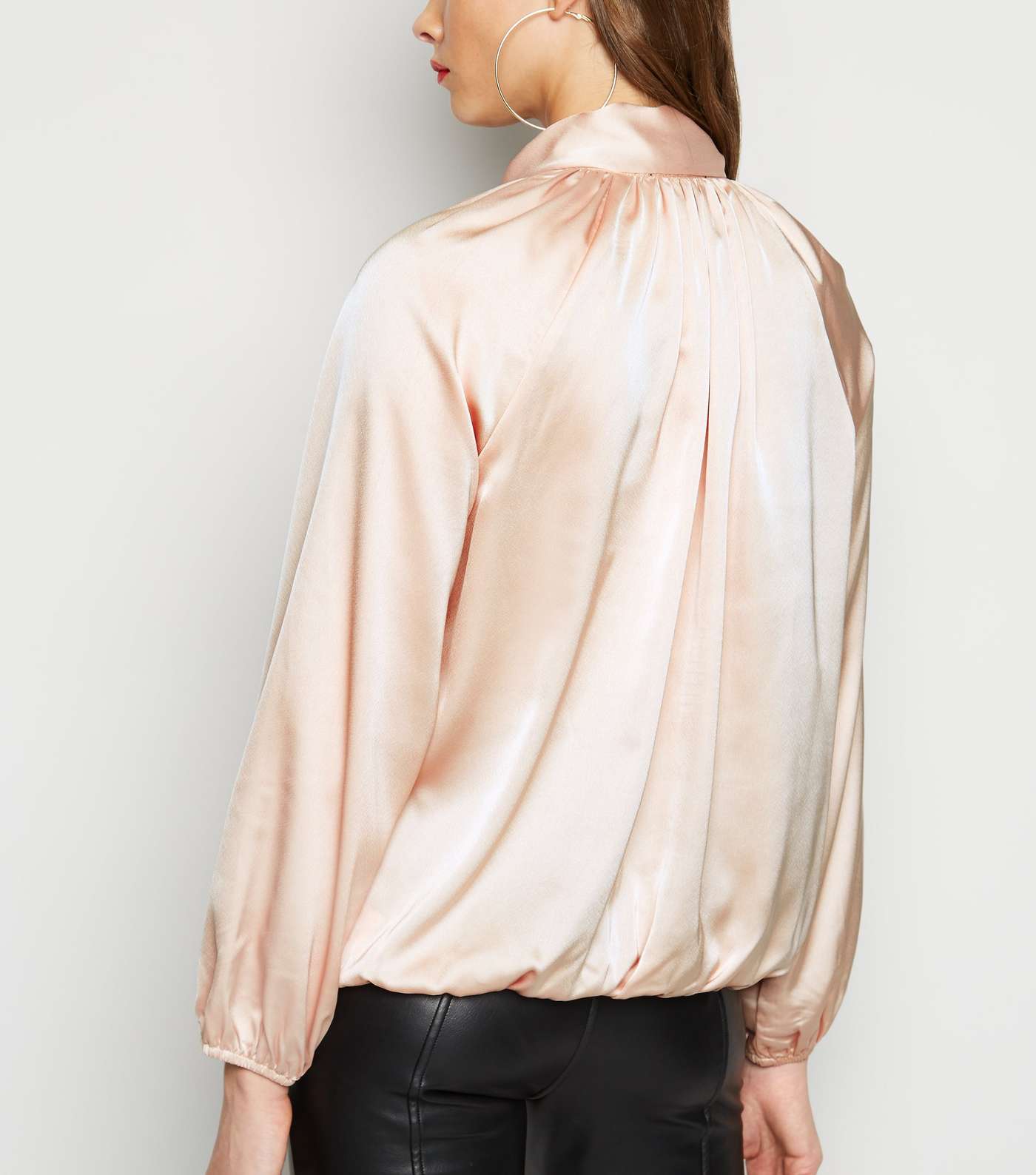 Cameo Rose Pale Pink Satin Tie Neck Blouse Image 3