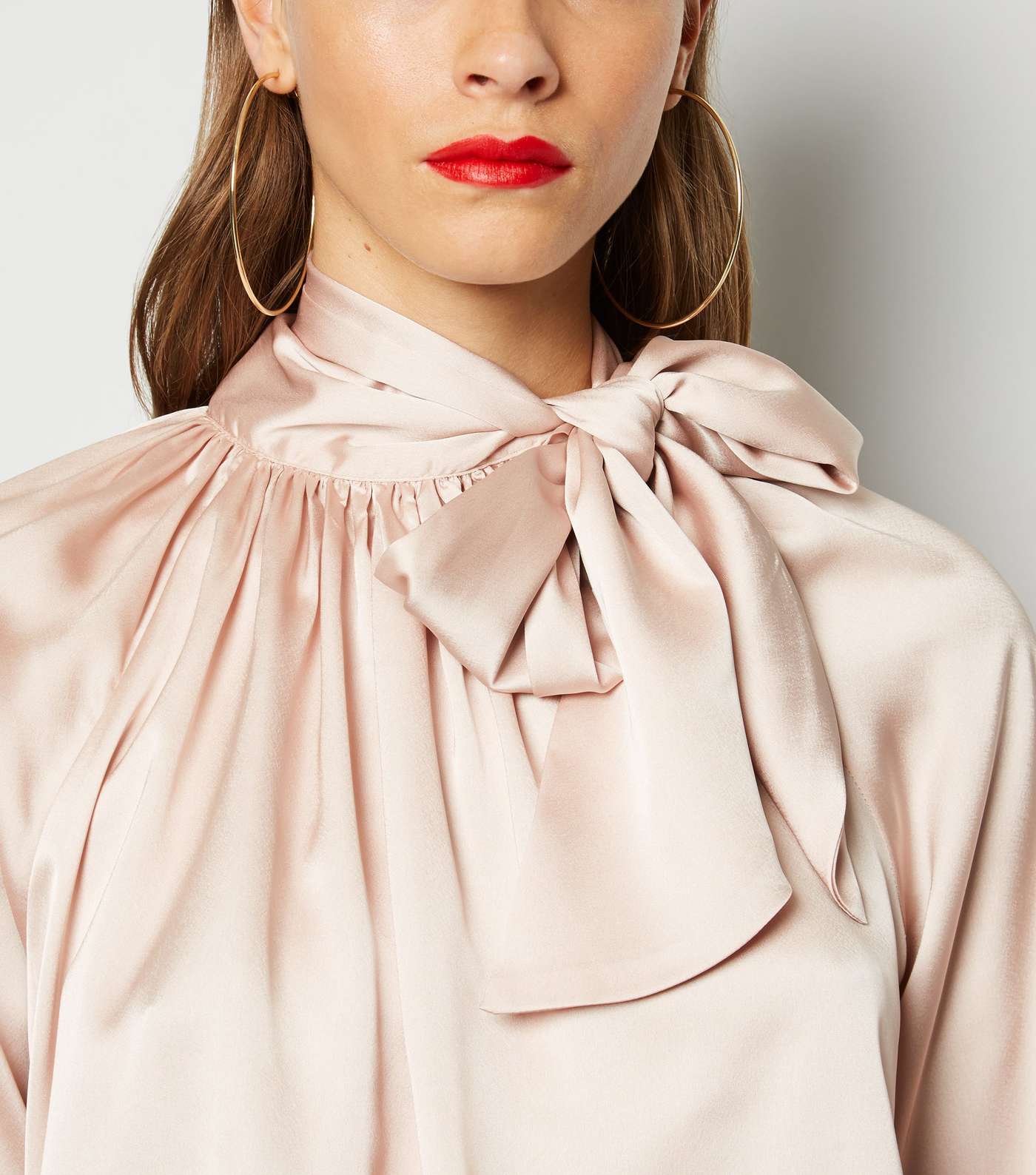Cameo Rose Pale Pink Satin Tie Neck Blouse Image 5