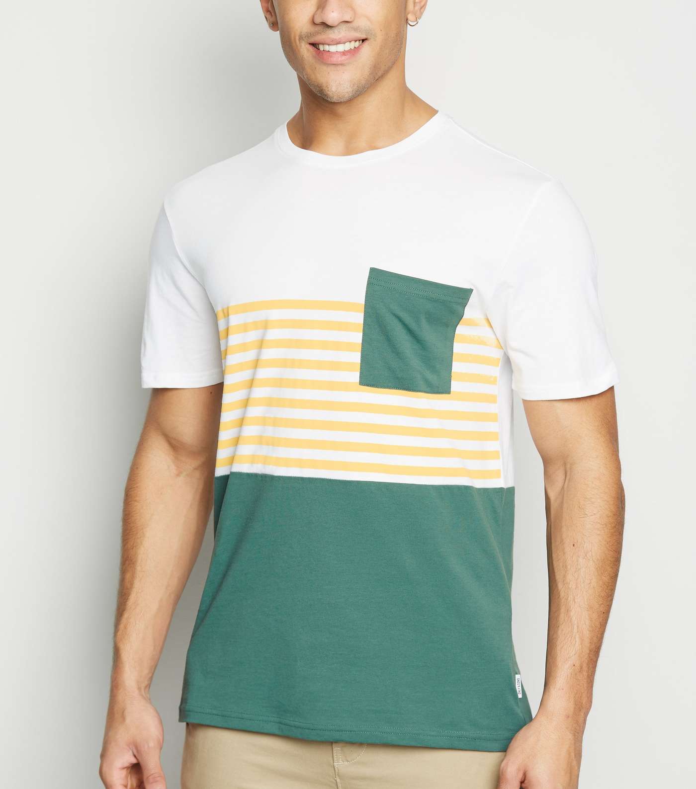 Only & Sons Green Stripe Colour Block T-Shirt