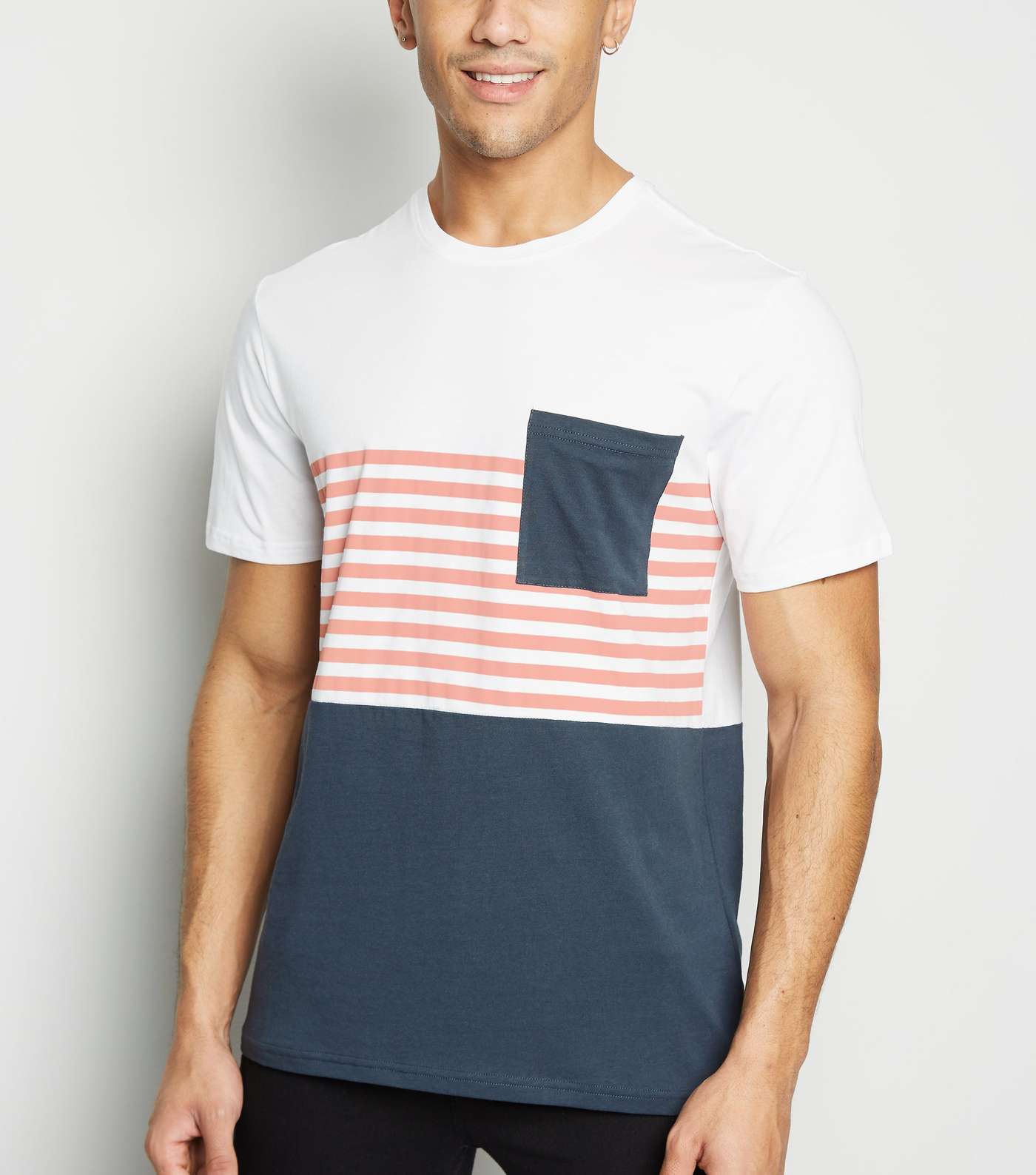 Only & Sons Navy Stripe Colour Block T-Shirt