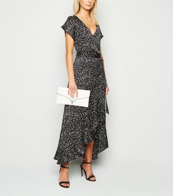 midi wrap ruffle dress