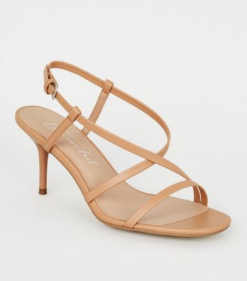 Camel Leather-Look Strappy Square Toe Stilettos New Look shop for Camel Leather-Look Strappy Square Toe Stilettos New Look at Shopo